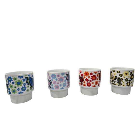 Vintage 1970s Butterfly Mugs Set of 4 Made in Japan – Retro Flower Power Design - Picture 5 of 13